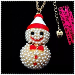 Betsey Johnson Snowman Enamel Christmas Necklace